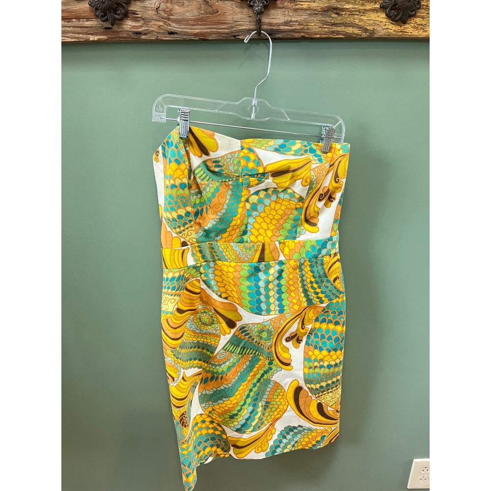 Banana‎ Republic Trina Turk Strapless Pisces Print Dress Yellow Turquoise 10